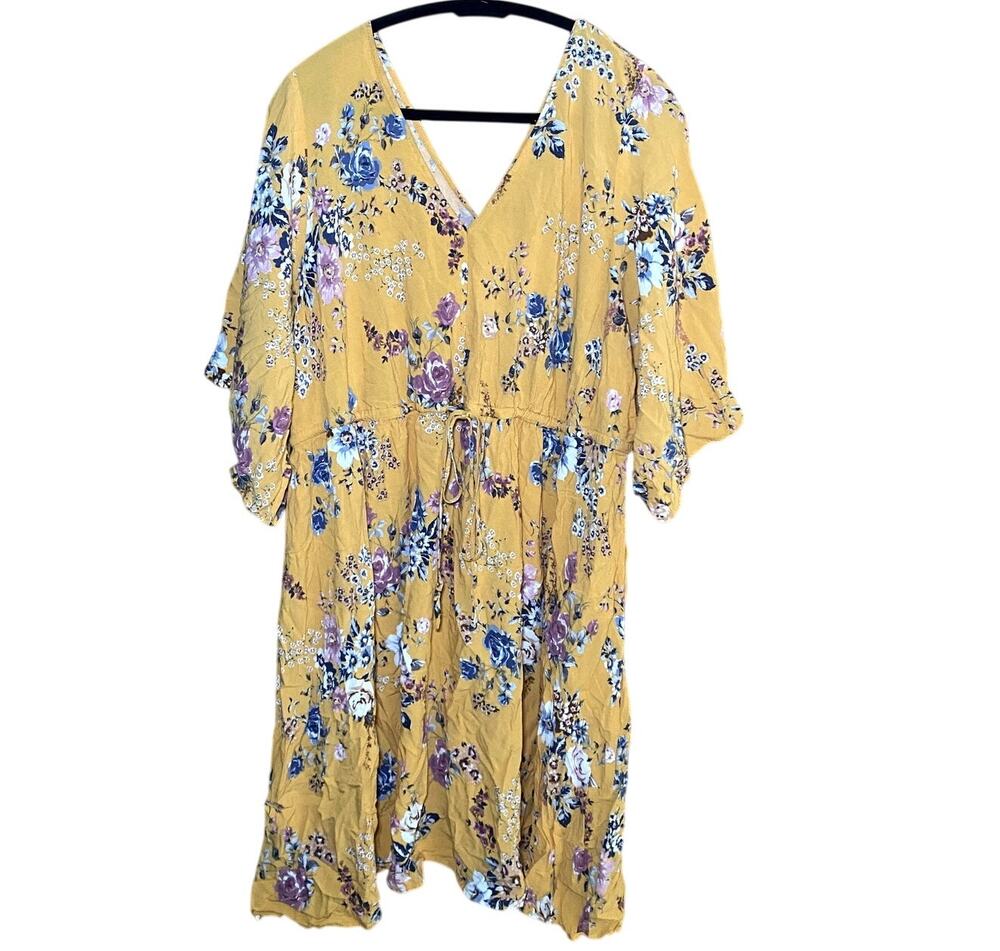 Torrid Yellow Floral Dress - Adjustable Drawstring Tie
